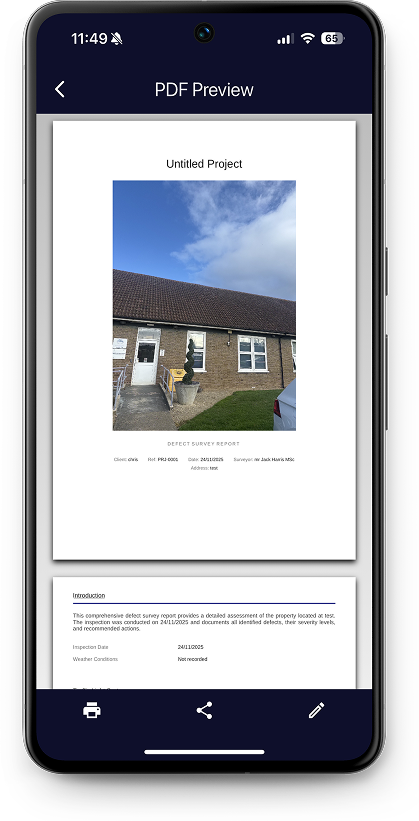 Building Survey Pro running on a phone